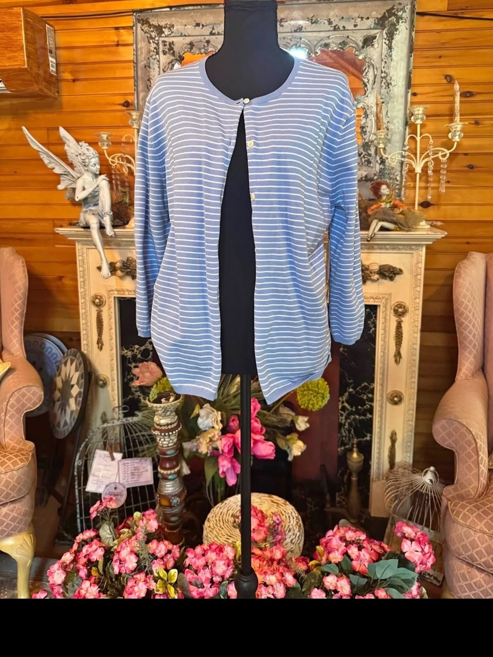 Light Blue Striped Women's Cardigan Sweater NWT $89